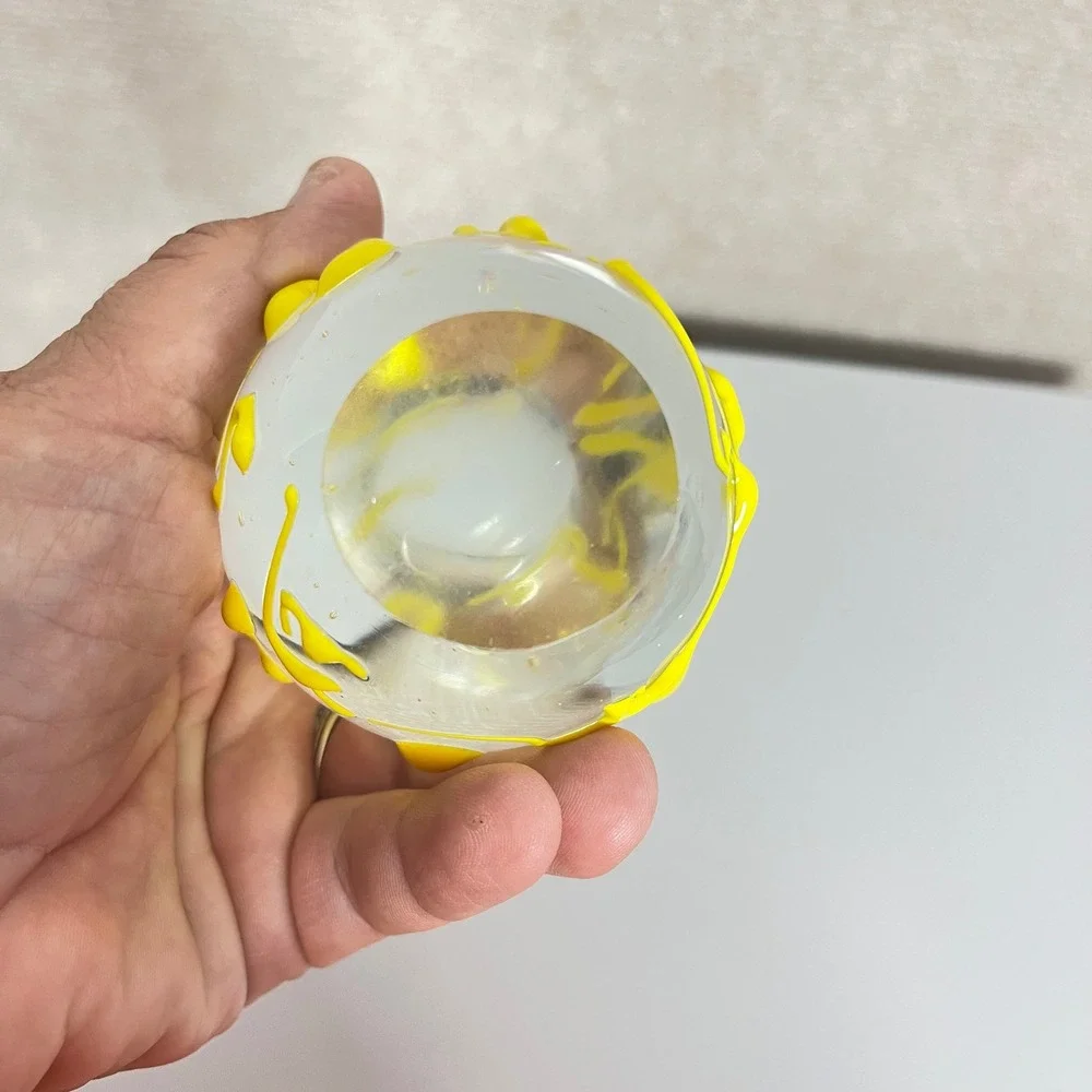 Artisan Paint Drizzle Glass‎ Paperweight Yellow 3